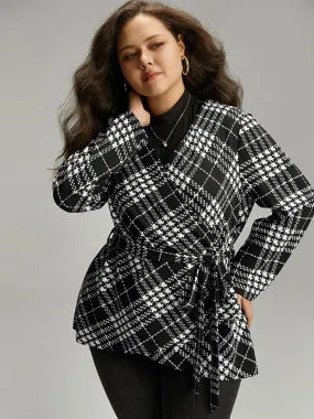 Plaid Belted Asymmetrical Hem Coat