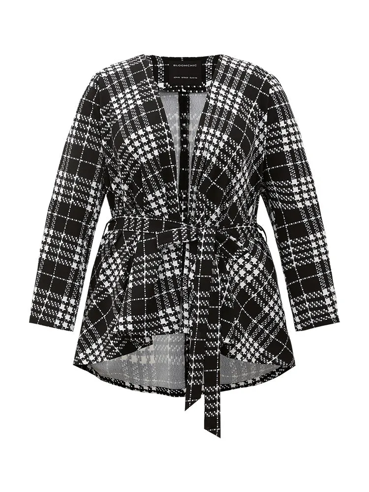 Plaid Belted Asymmetrical Hem Coat