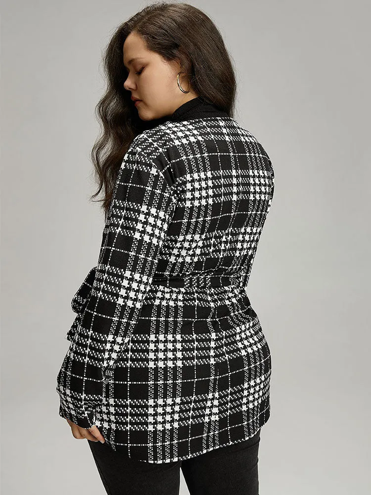 Plaid Belted Asymmetrical Hem Coat