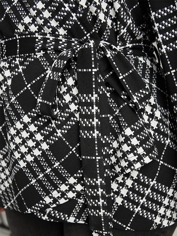 Plaid Belted Asymmetrical Hem Coat