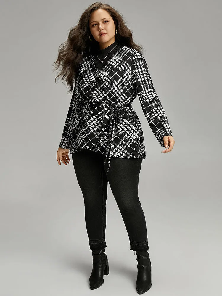 Plaid Belted Asymmetrical Hem Coat