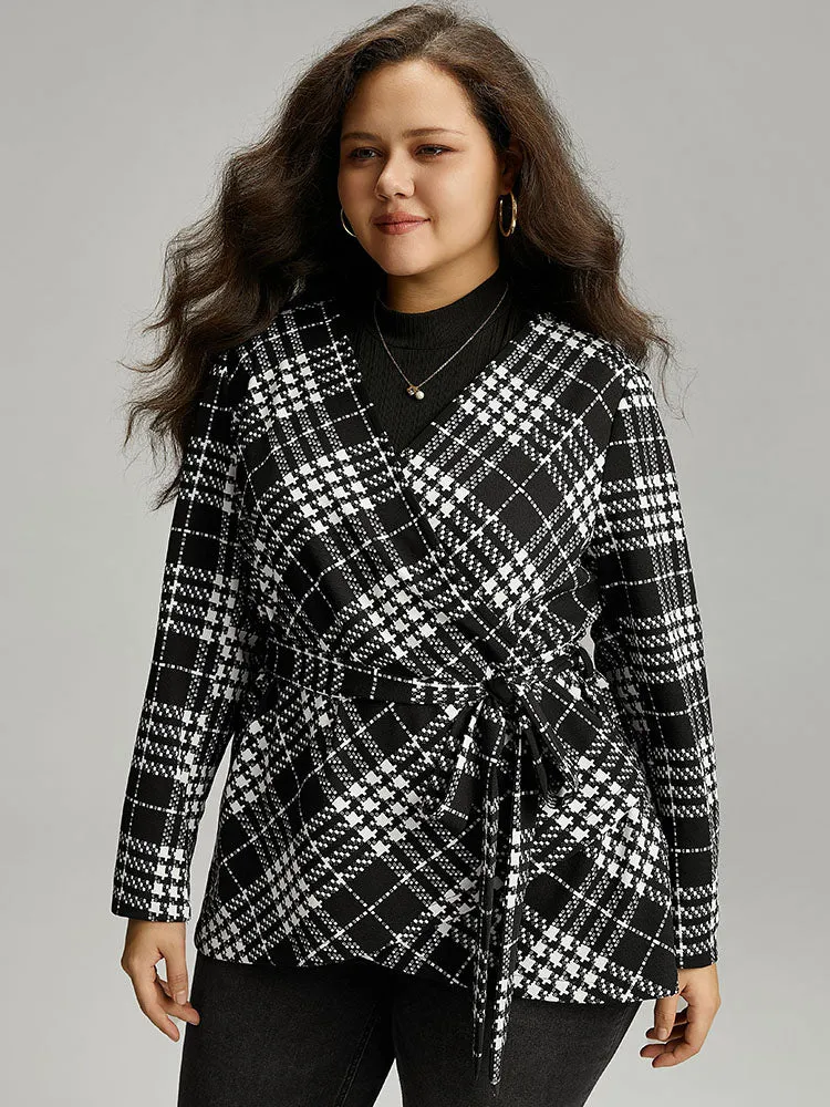 Plaid Belted Asymmetrical Hem Coat