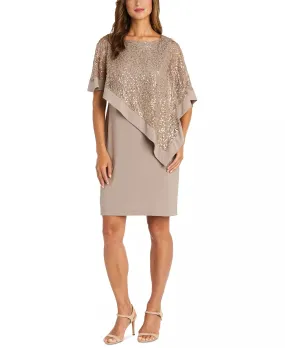 R & M Richards Petite Sequined Cape Sheath Dress