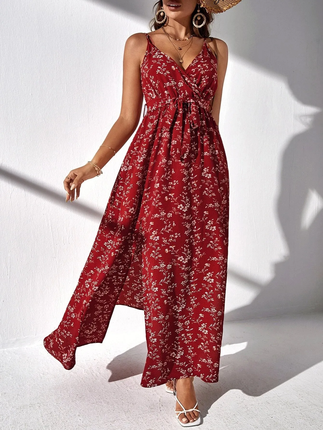 SHEIN Frenchy Ditsy Floral Split Thigh Cami Dress