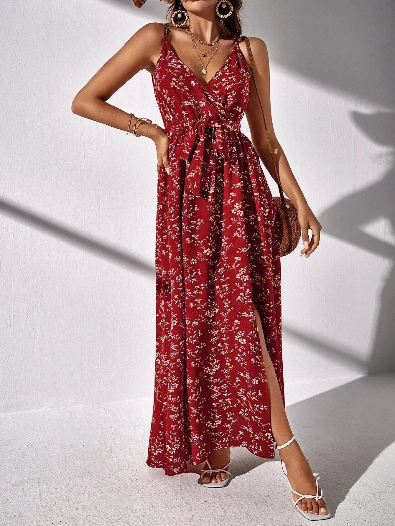 SHEIN Frenchy Ditsy Floral Split Thigh Cami Dress