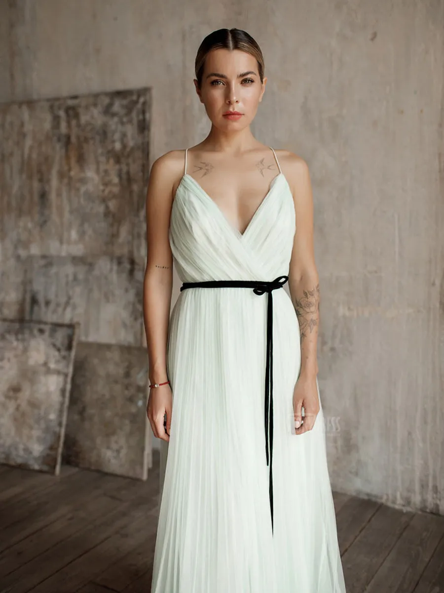 Sleeveless V-Neck Sexy Pleated Maxi Wrap Prom Dress