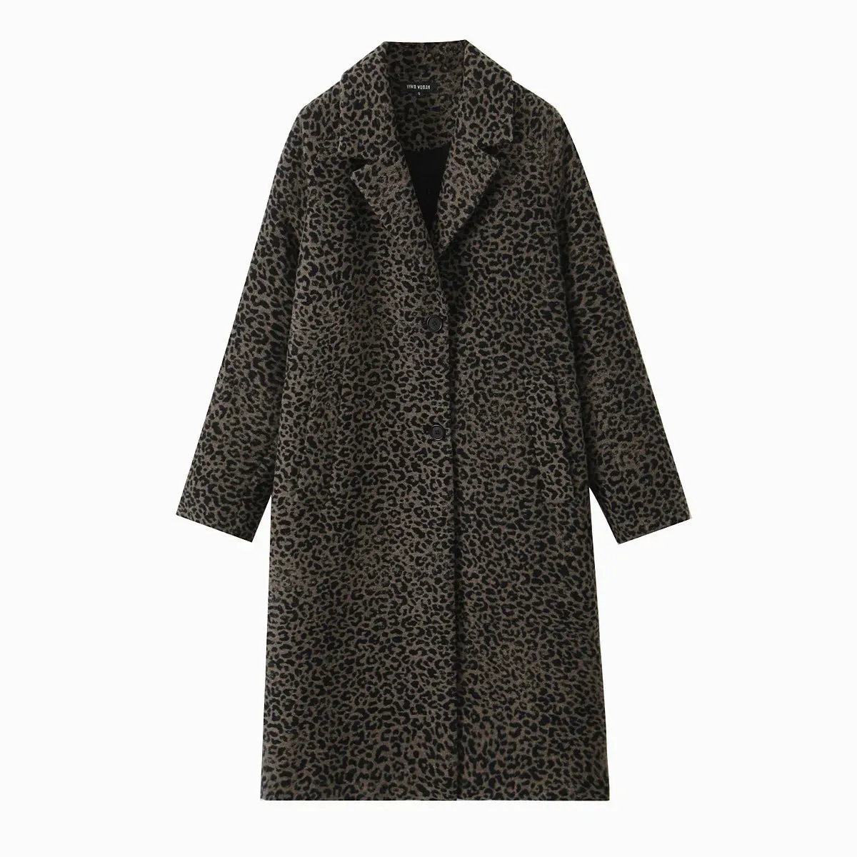 Trafza Frauen elegante Revers Tasche einreihig Design lässig schlanken Mantel Frau Herbst Leoparden muster lange Ärmel losen Mantel