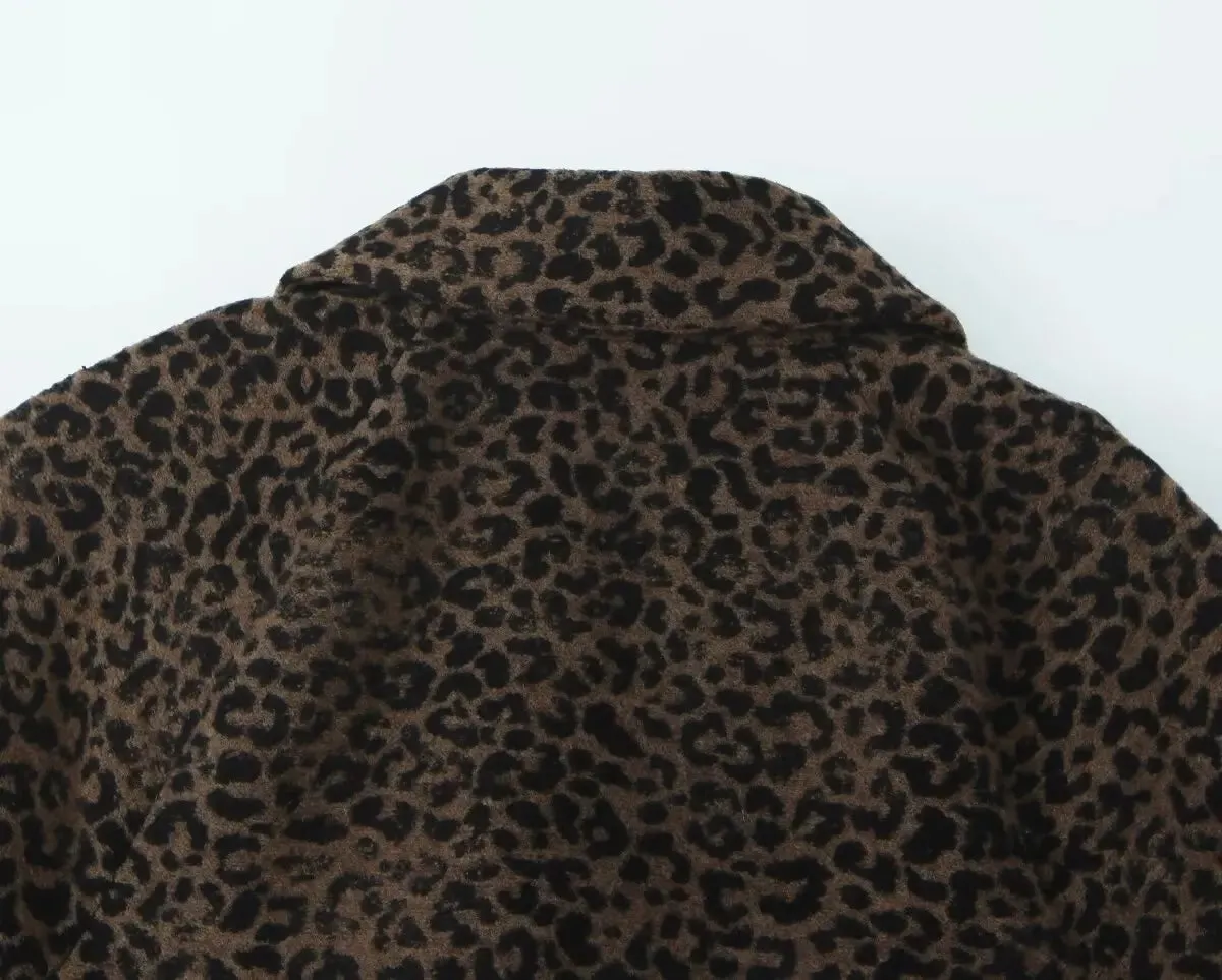 Trafza Frauen elegante Revers Tasche einreihig Design lässig schlanken Mantel Frau Herbst Leoparden muster lange Ärmel losen Mantel