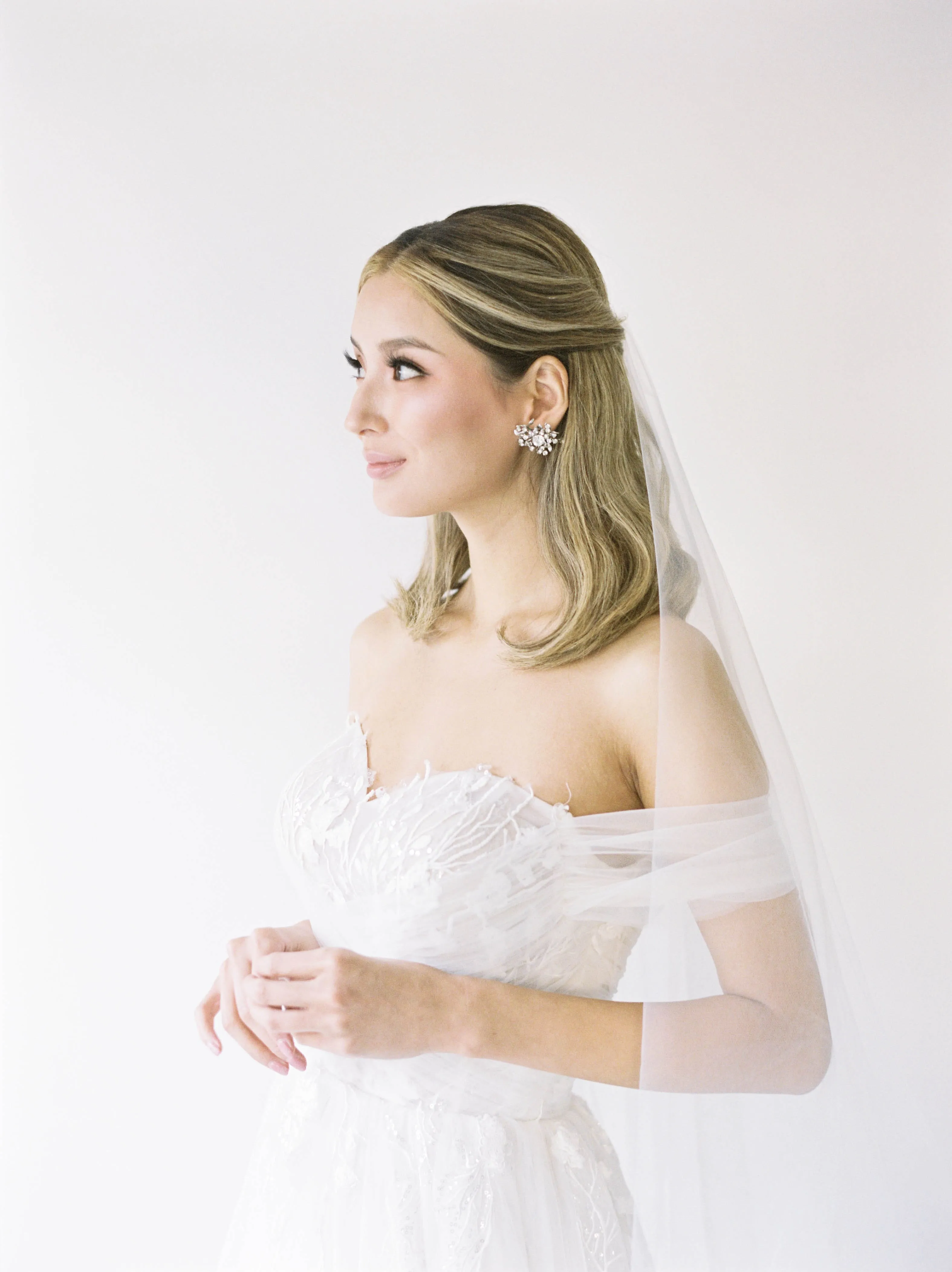 Tulle - A-Line Corset Strapless Wedding Dress Beaded Lace, White