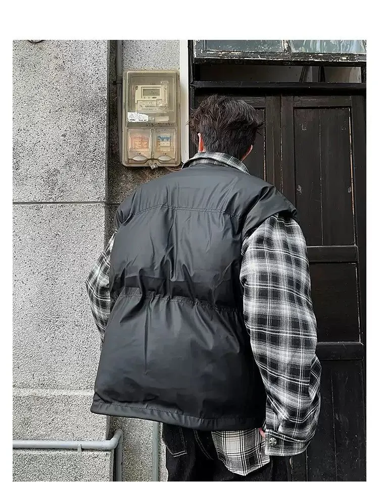 Woo Plaid Sleeves & Collar Puffer Jacket