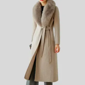 Wool Cloak Fox Fur Collar Removable Woolen Coat