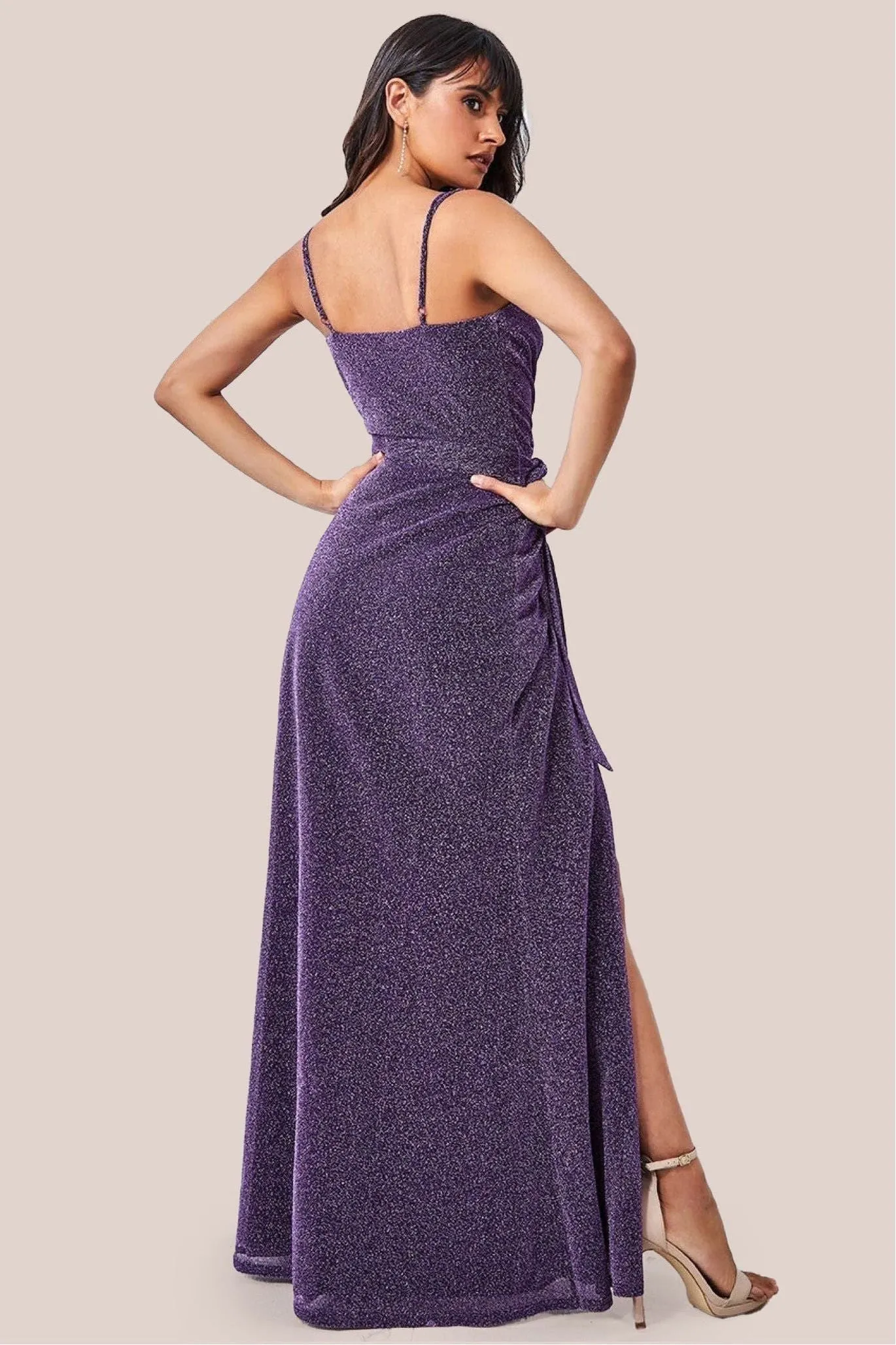 Wrap Style Spaghetti Strap Maxi With Split - Purple by Goddiva